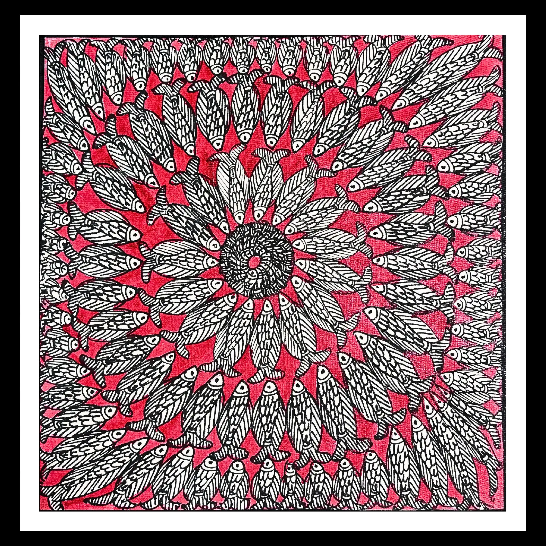 Handmade Madhubani Fish Mandala Painting | Traditional Folk Art Wall Décor
